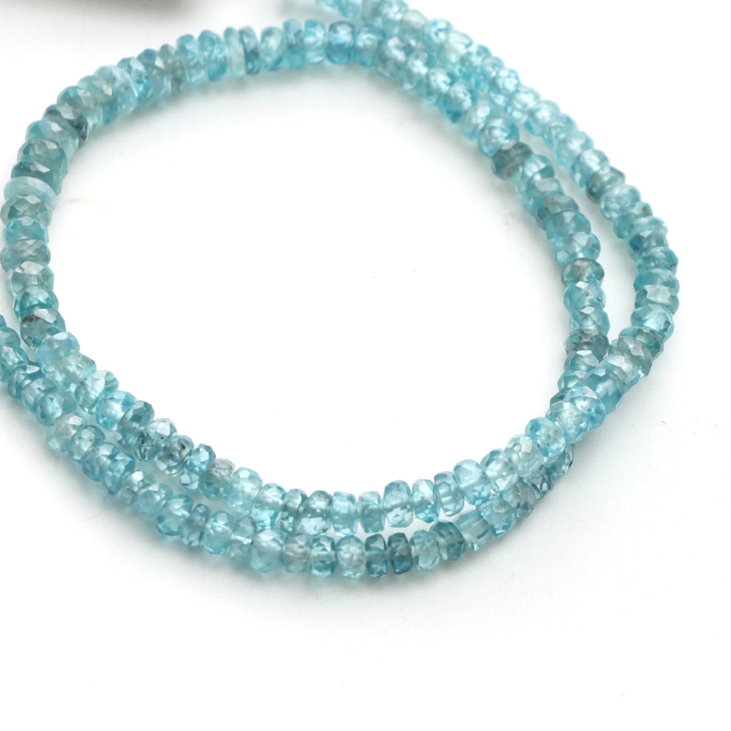 Blue Zircon Faceted Rondelle Beads, 3 To 4.5mm, Zircon Jewelry Making Beads, 11 Inches Full Strand, Price Per Strand