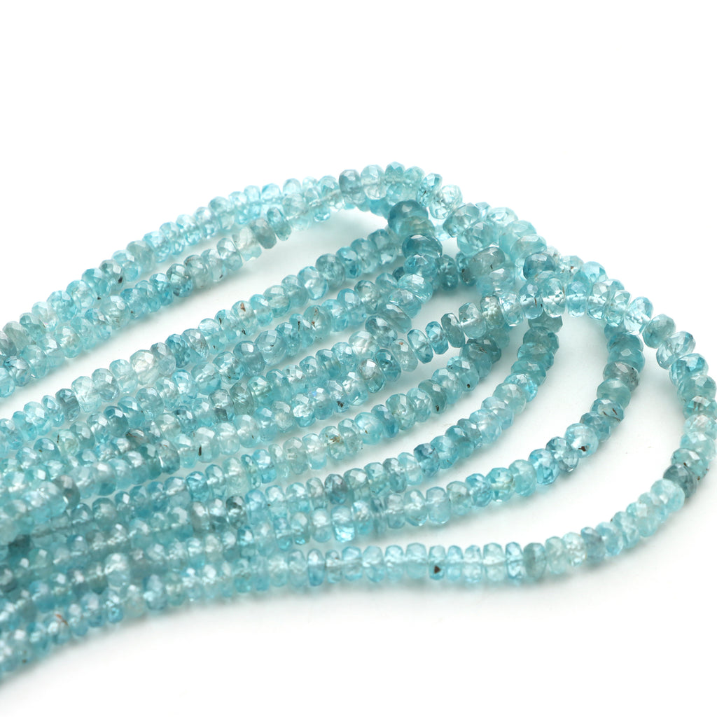 Blue Zircon Faceted Rondelle Beads, 4 To 5.5mm, Zircon Jewelry Making Beads, 18 Inches Full Strand, Price Per Strand