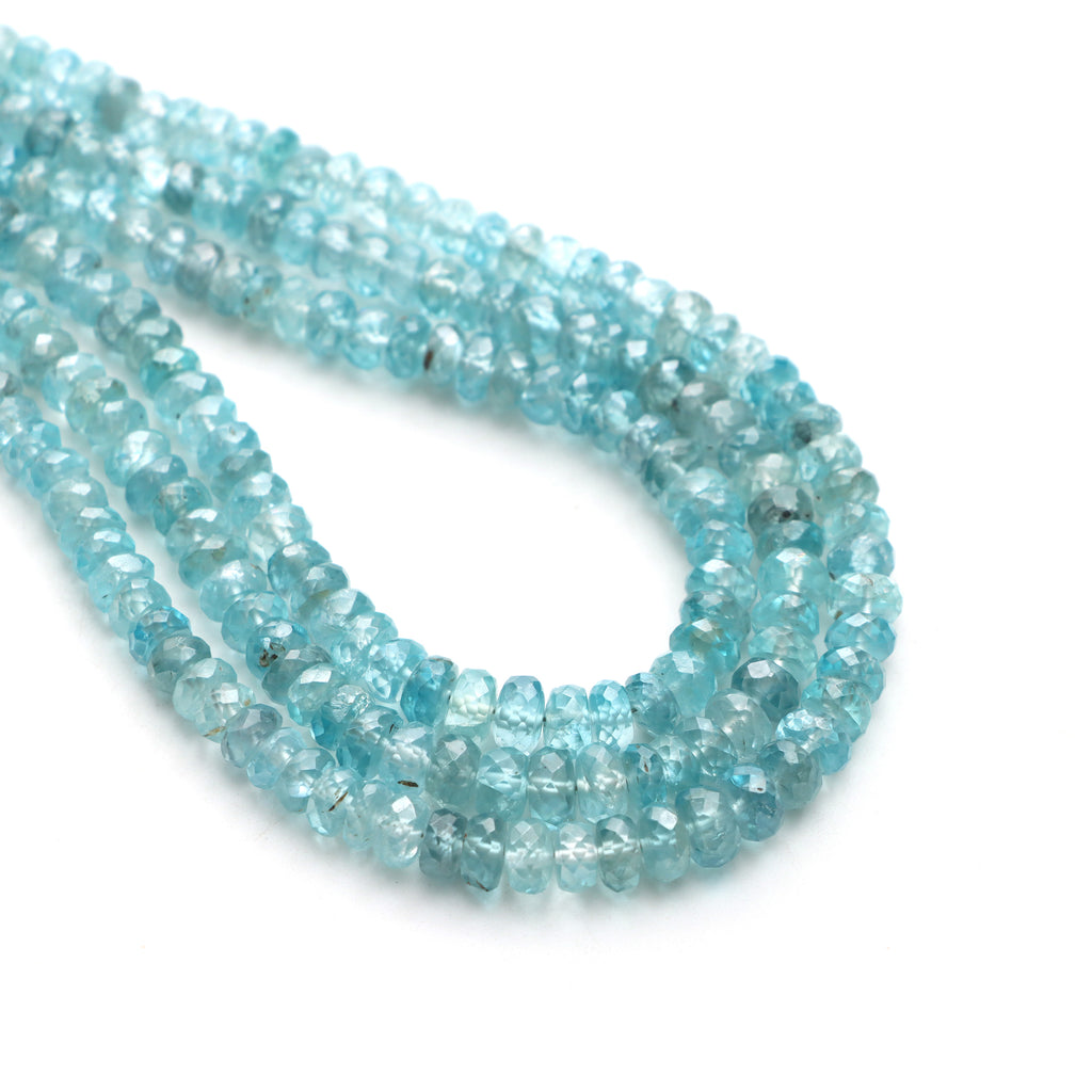 Blue Zircon Faceted Rondelle Beads, 4 To 5.5mm, Zircon Jewelry Making Beads, 18 Inches Full Strand, Price Per Strand