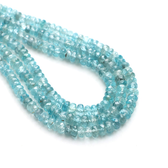 Blue Zircon Faceted Rondelle Beads, 4 mm To 5.5mm, Zircon Jewelry Making Beads, 18 Inches Full Strand, Price Per Strand