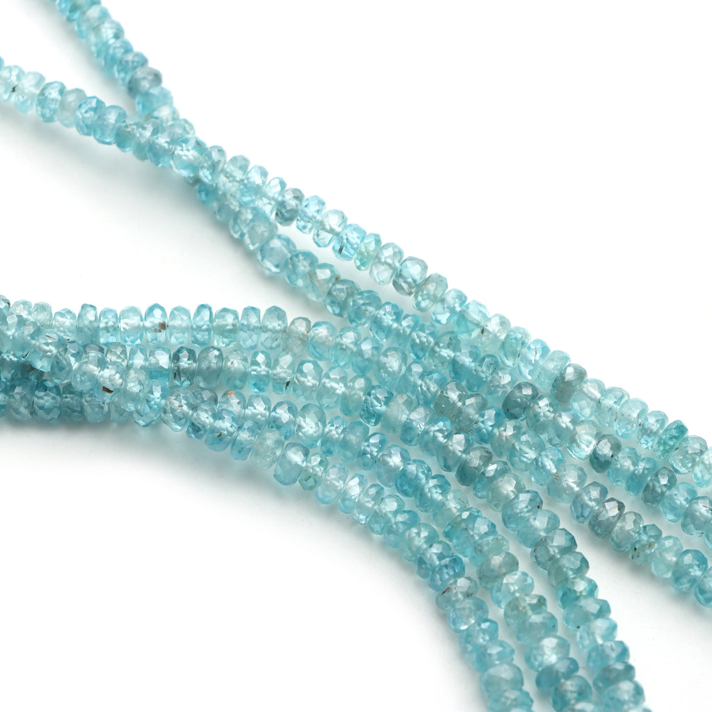 Blue Zircon Faceted Rondelle Beads, 4 To 5.5mm, Zircon Jewelry Making Beads, 18 Inches Full Strand, Price Per Strand
