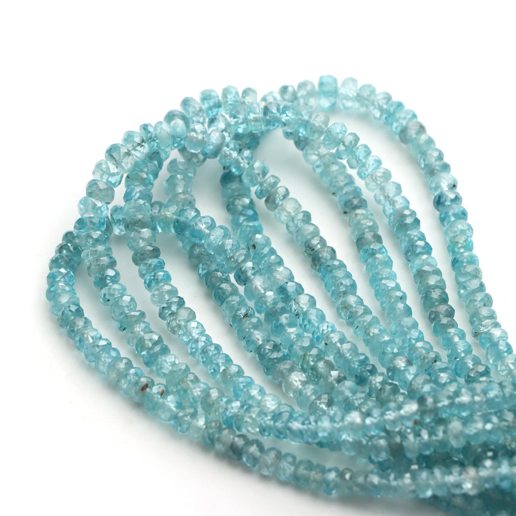 Blue Zircon Faceted Rondelle Beads, 4 To 5.5mm, Zircon Jewelry Making Beads, 18 Inches Full Strand, Price Per Strand