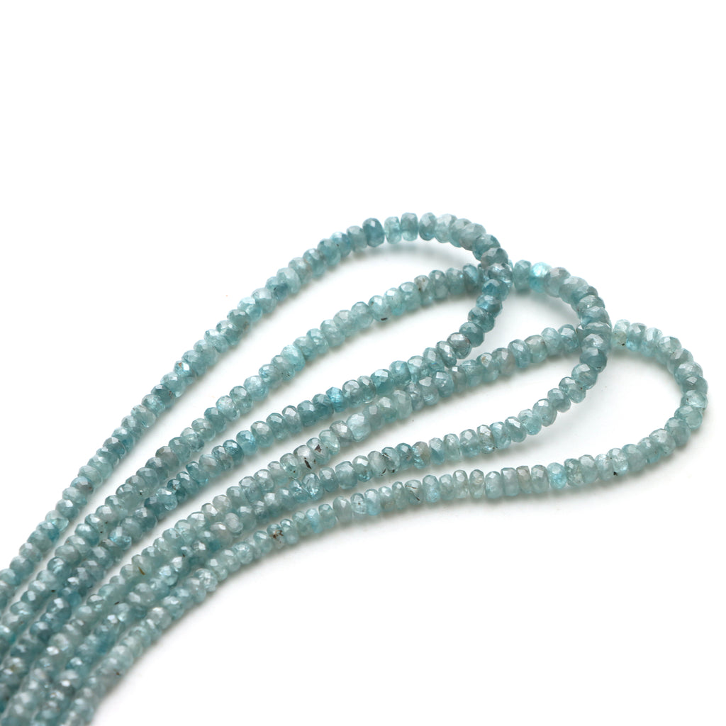 Blue Zircon Faceted Rondelle Beads, 3 To 5.5mm, Zircon Jewelry Making Beads, 18 Inches Full Strand, Price Per Strand