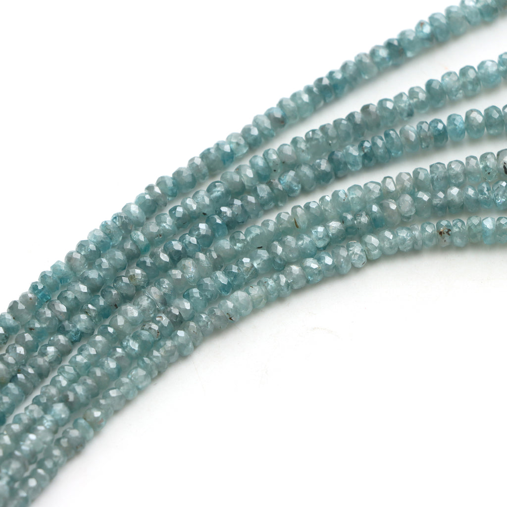 Blue Zircon Faceted Rondelle Beads, 3 To 5.5mm, Zircon Jewelry Making Beads, 18 Inches Full Strand, Price Per Strand