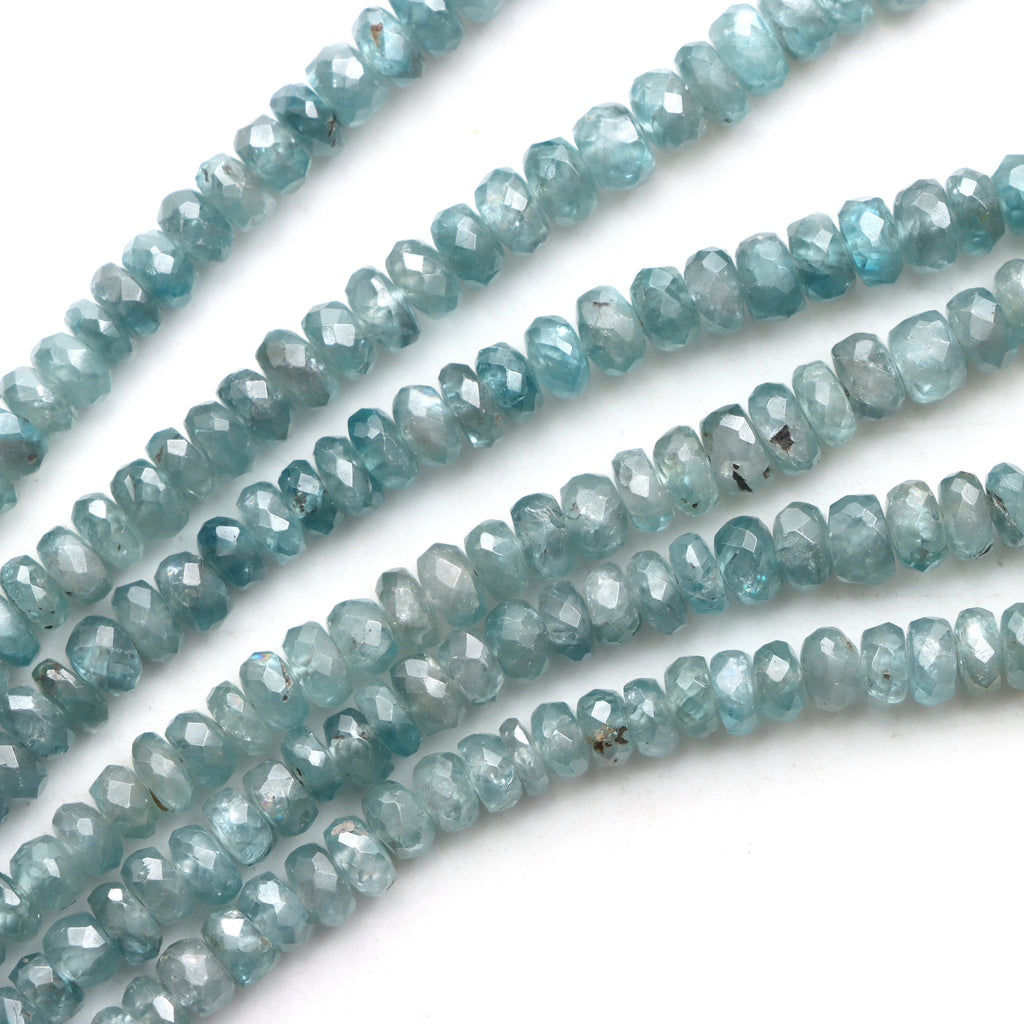 Blue Zircon Faceted Rondelle Beads, 3 To 5.5mm, Zircon Jewelry Making Beads, 18 Inches Full Strand, Price Per Strand