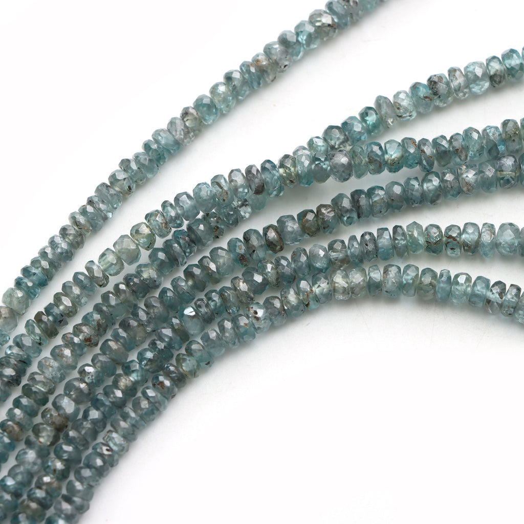 Blue Zircon Faceted Rondelle Beads, 3 To 6mm, Zircon Jewelry Making Beads, 18 Inches Full Strand, Price Per Strand