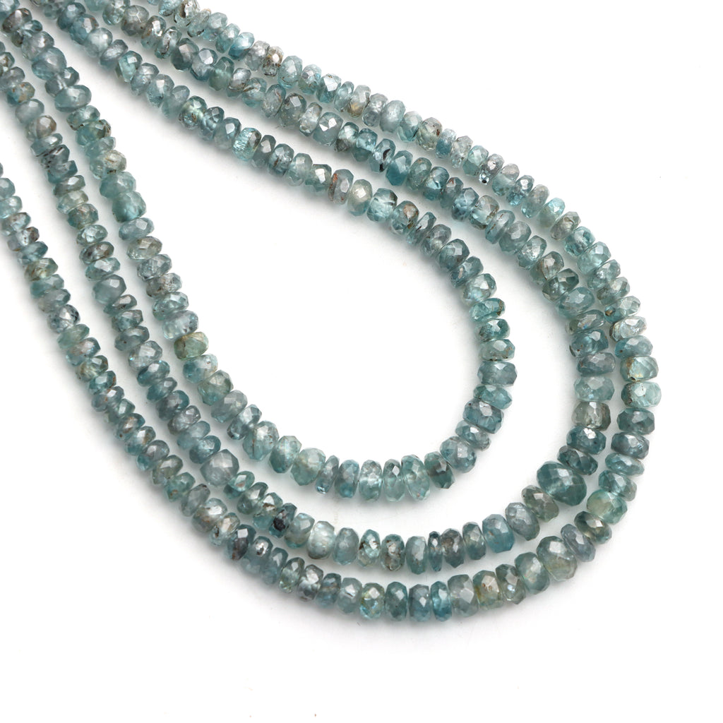 Blue Zircon Faceted Rondelle Beads, 3 To 6mm, Zircon Jewelry Making Beads, 18 Inches Full Strand, Price Per Strand