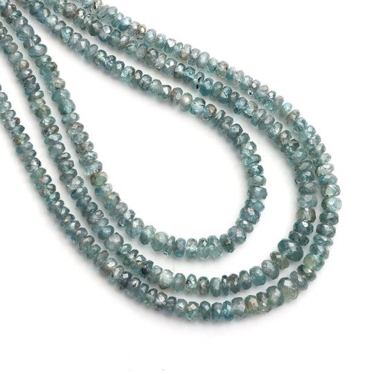 Blue Zircon Faceted Rondelle Beads, 3 mm to 6mm, Zircon Jewelry Making Beads, 18 Inches Full Strand, Price Per Strand