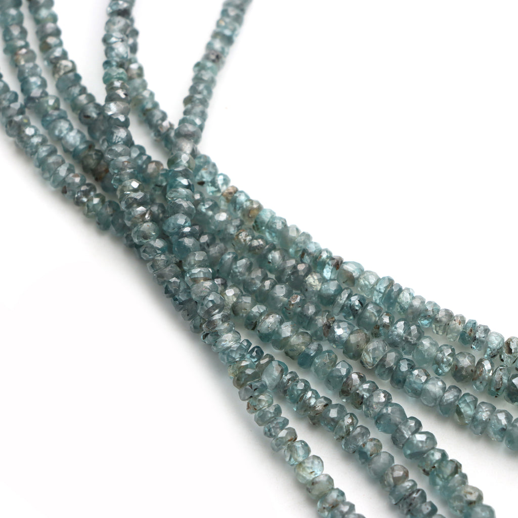 Blue Zircon Faceted Rondelle Beads, 3 To 6mm, Zircon Jewelry Making Beads, 18 Inches Full Strand, Price Per Strand