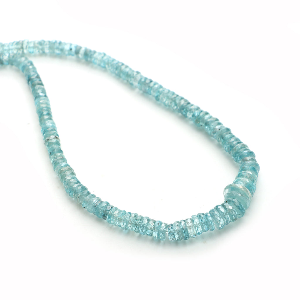 Blue Zircon Faceted Tyre Beads, 4 To 9.5mm, Zircon Jewelry Making Beads, 21 Inches Full Strand, Price Per Strand