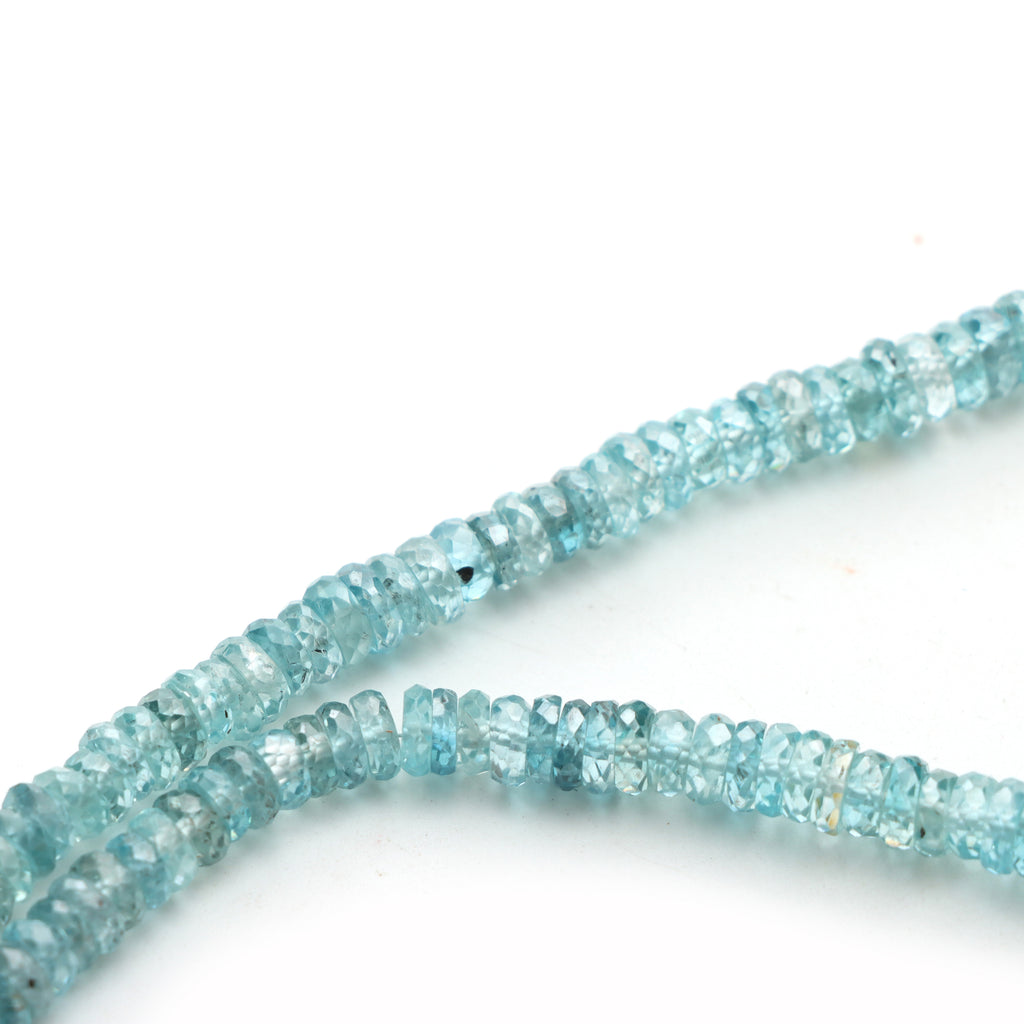 Blue Zircon Faceted Tyre Beads, 4 To 9.5mm, Zircon Jewelry Making Beads, 21 Inches Full Strand, Price Per Strand