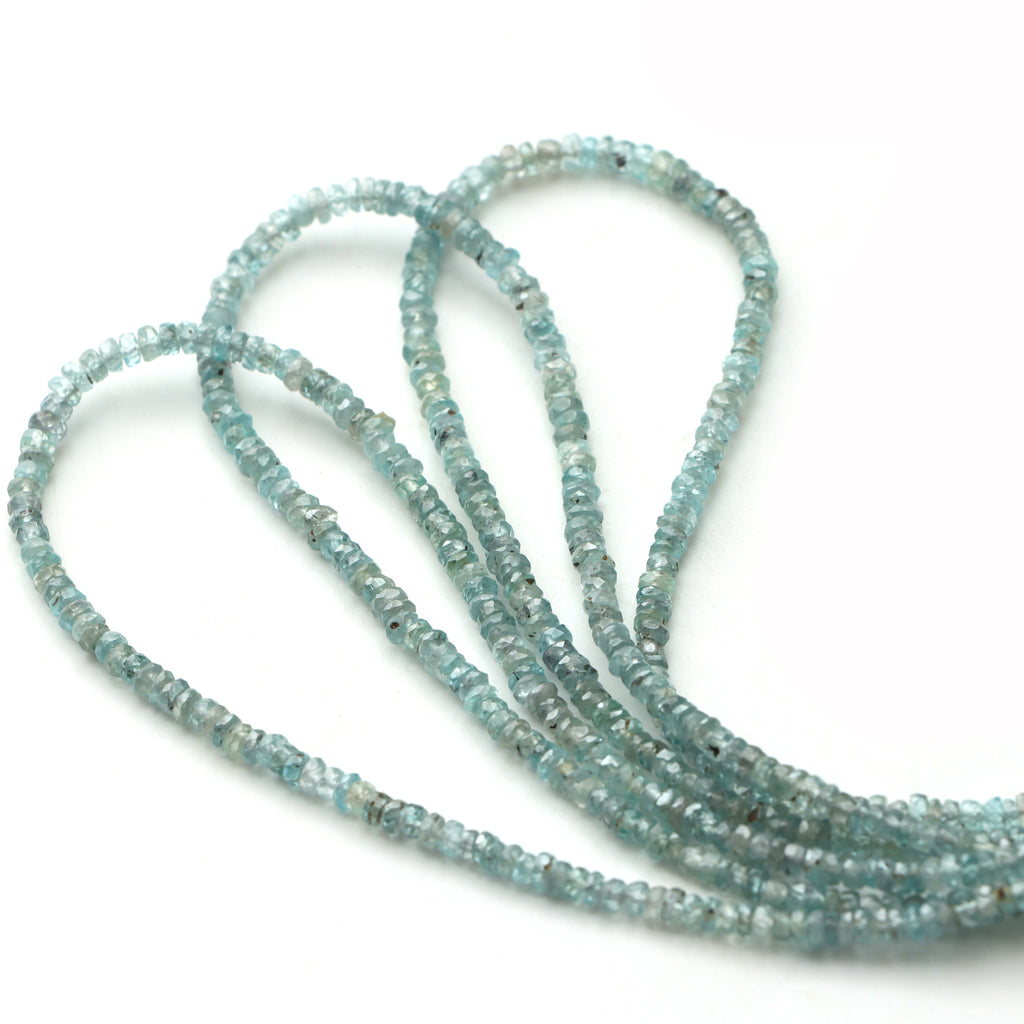 Blue Zircon Faceted Rondelle Beads, 2.5 To 3.5mm, Zircon Jewelry Making Beads, 18 Inches Full Strand, Price Per Strand