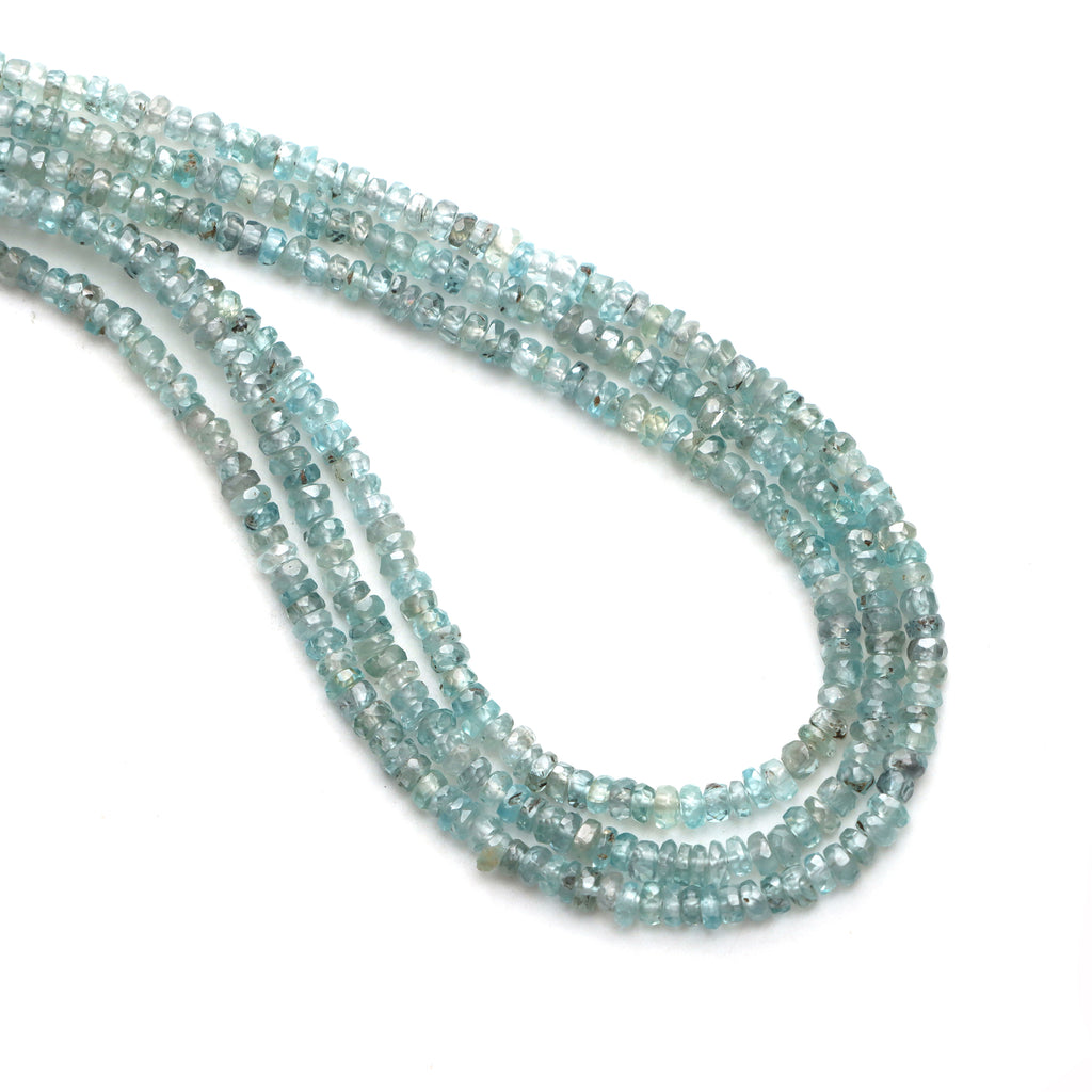 Blue Zircon Faceted Rondelle Beads, 2.5 To 3.5mm, Zircon Jewelry Making Beads, 18 Inches Full Strand, Price Per Strand