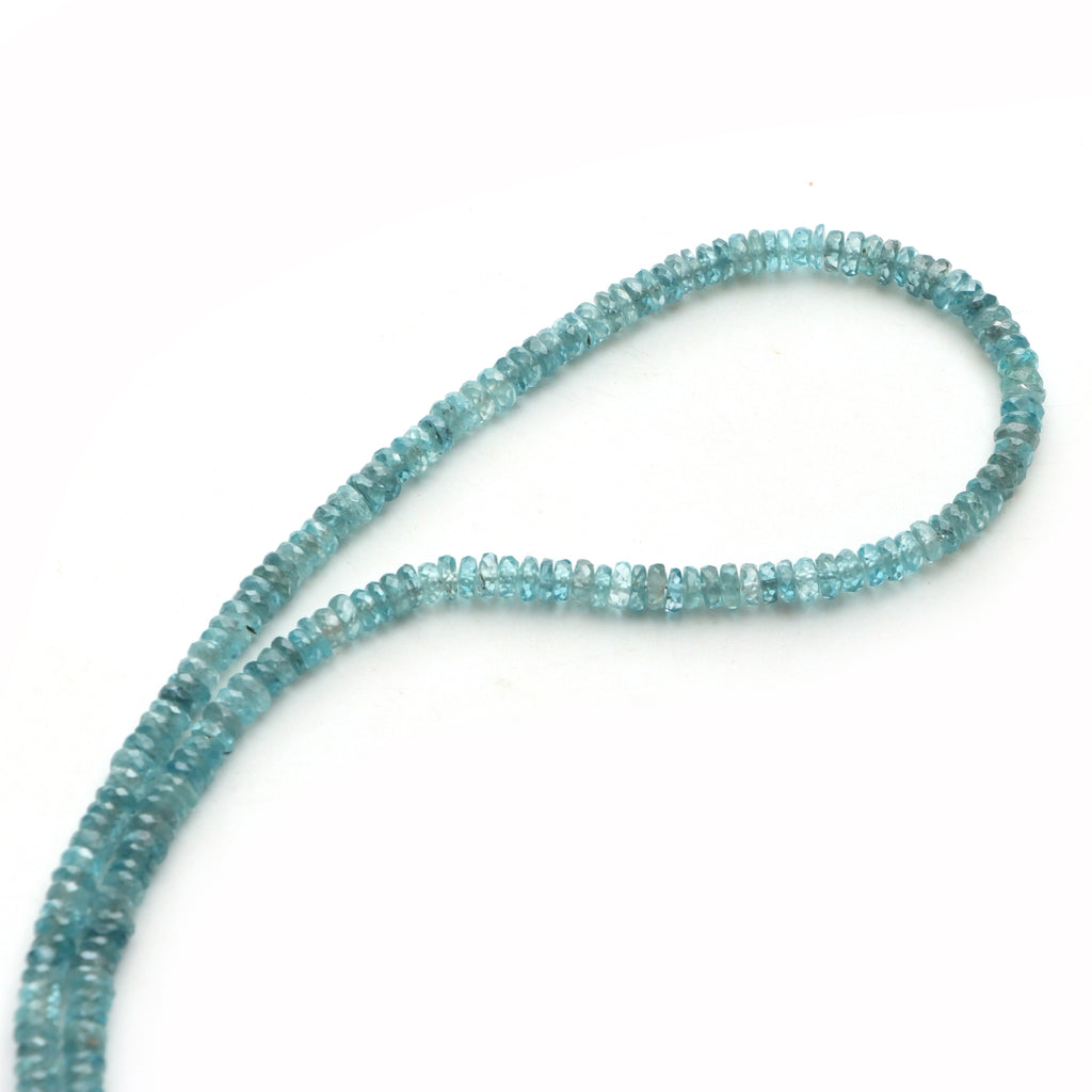 Blue Zircon Faceted Tyre Beads, 4 To 4.5mm, Zircon Jewelry Making Beads, 18 Inches Full Strand, Price Per Strand