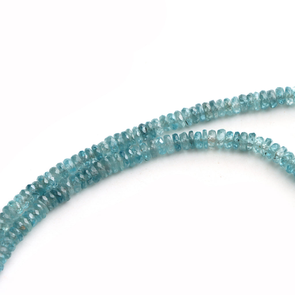 Blue Zircon Faceted Tyre Beads, 4 To 4.5mm, Zircon Jewelry Making Beads, 18 Inches Full Strand, Price Per Strand