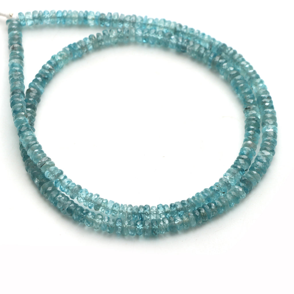 Blue Zircon Faceted Tyre Beads, 4 To 4.5mm, Zircon Jewelry Making Beads, 18 Inches Full Strand, Price Per Strand