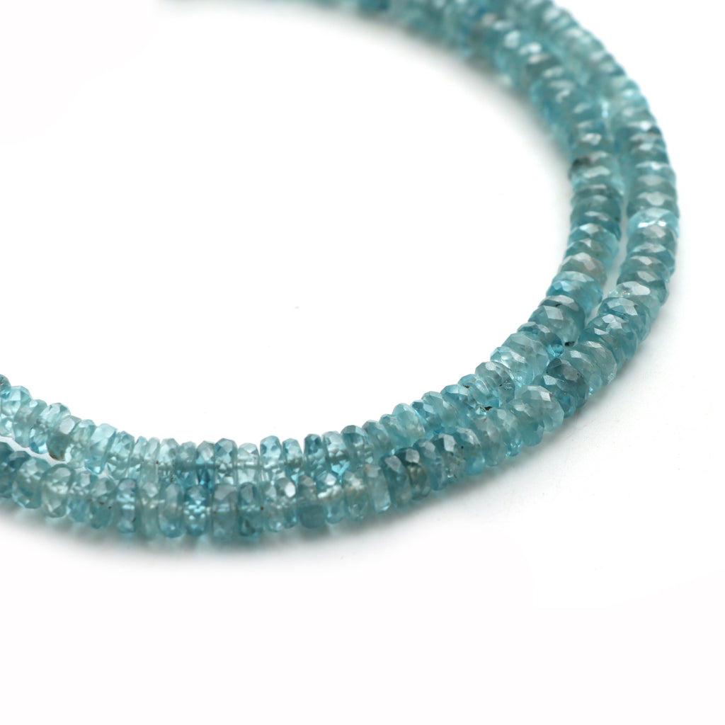Blue Zircon Faceted Tyre Beads, 4 To 4.5mm, Zircon Jewelry Making Beads, 18 Inches Full Strand, Price Per Strand