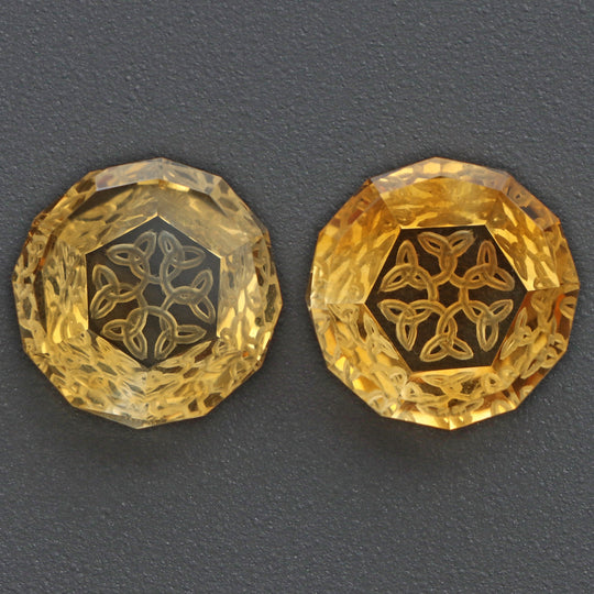 Citrine Intaglio Carving Loose Gemstone, 16x16.5 mm, Citrine Jewelry Making Gemstone, Carving Gemstone, Citrine Carving, Pair ( 2 Pieces )