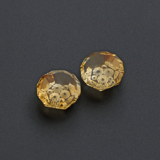 Citrine Intaglio Carving Loose Gemstone, 17x17.5 mm, Citrine Jewelry Making Gemstone, Carving Gemstone, Citrine Carving, Pair ( 2 Pieces )