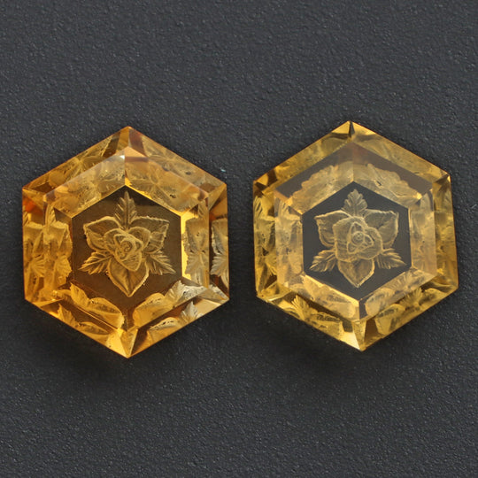Citrine Intaglio Carving Loose Gemstone, 15x17 mm, Citrine Jewelry Making Gemstone, Carving Gemstone, Citrine Carving, Pair ( 2 Pieces )