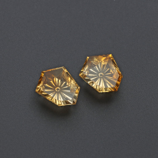 Citrine Intaglio Carving Loose Gemstone, 19x24 mm, Citrine Jewelry Making Gemstone, Citrine Shield Carving, Pair ( 2 Pieces )