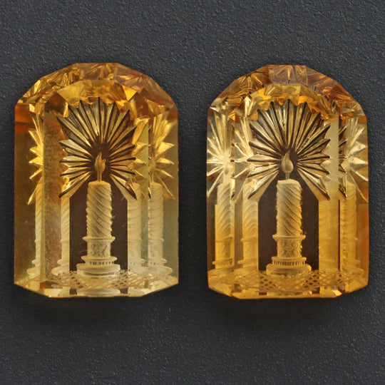Citrine Intaglio Carving Loose Gemstone, 15x22 mm, Citrine Gemstone, Citrine Door Carving, Door Candle Carving,  Pair ( 2 Pieces )