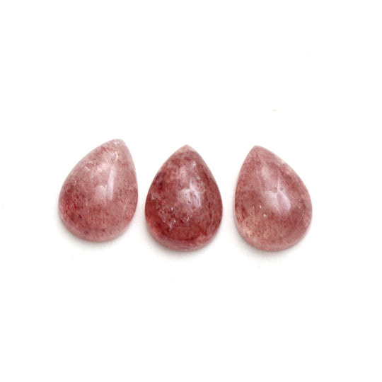 Natural Strawberry Quartz Smooth Pear Loose Gemstone, 13x18 mm, Strawberry Quartz Gemstone, Quartz Pear Cabs, Set of 3 Pieces