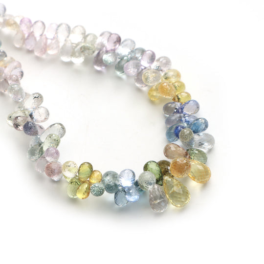 Multi Sapphire Faceted Drop Beads, 4x7 mm to 6.5x11 mm, Multi Color Drop Beads, Faceted Sapphire Drops, 11 Inches Strand, Price Per Strand