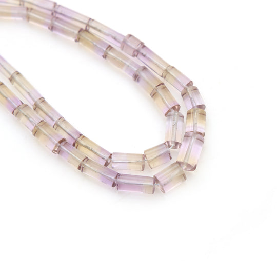 Natural Ametrine Smooth Cylinder Beads, 3.5x6 mm To 4x10 mm, Purple Yellow Quartz Gemstone Beads, Bi Color Ametrine Jewelry Beads, 18 Inches