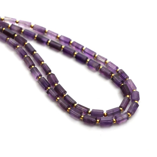 Amethyst Faceted Cylinder Beads, 3x6 mm To 4x7 mm, Amethyst Jewelry Making Beads, Amethyst Beads, 18 Inches Full Strand, Price Per Strand