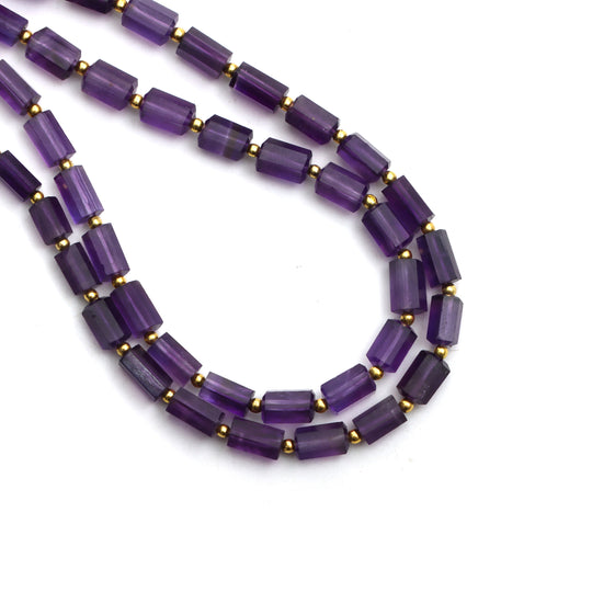 Amethyst Faceted Cylinder Beads, 3x6 mm To 4x7 mm, Amethyst Jewelry Making Beads, Amethyst Beads, 18 Inches Full Strand, Price Per Strand
