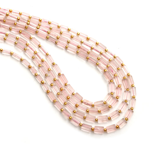 Rose Quartz Faceted Cylinder Beads, 3x5 mm To 4.5x7 mm, Rose Quartz Jewelry Making Beads, Quartz Beads, 18 Inches Strand, Price Per Strand