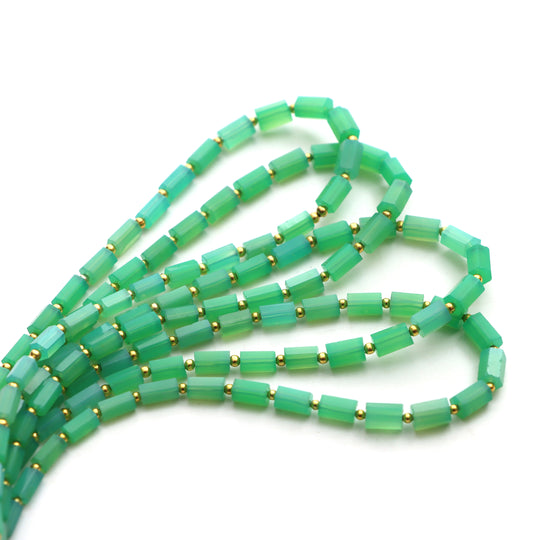 Green Onyx Faceted Cylinder Beads, 3x6 mm To 4.5x7 mm, Green Onyx Jewelry Making Beads, Onyx Beads, 18 Inches Full Strand, Price Per Strand