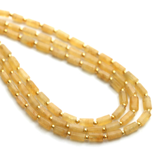 Yellow Aqua Faceted Cylinder Beads, 3x5 mm To 4x7 mm, Yellow Aqua Jewelry Making Beads, Aqua Beads, 18 Inches Full Strand, Price Per Strand