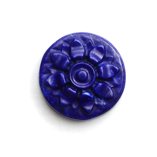 Lapis Round Flower Carving Loose Gemstone, 19x19 mm, Lapis Jewelry Making Gemstone, Lapis Flower, Round Lapis Carving, 1 Piece