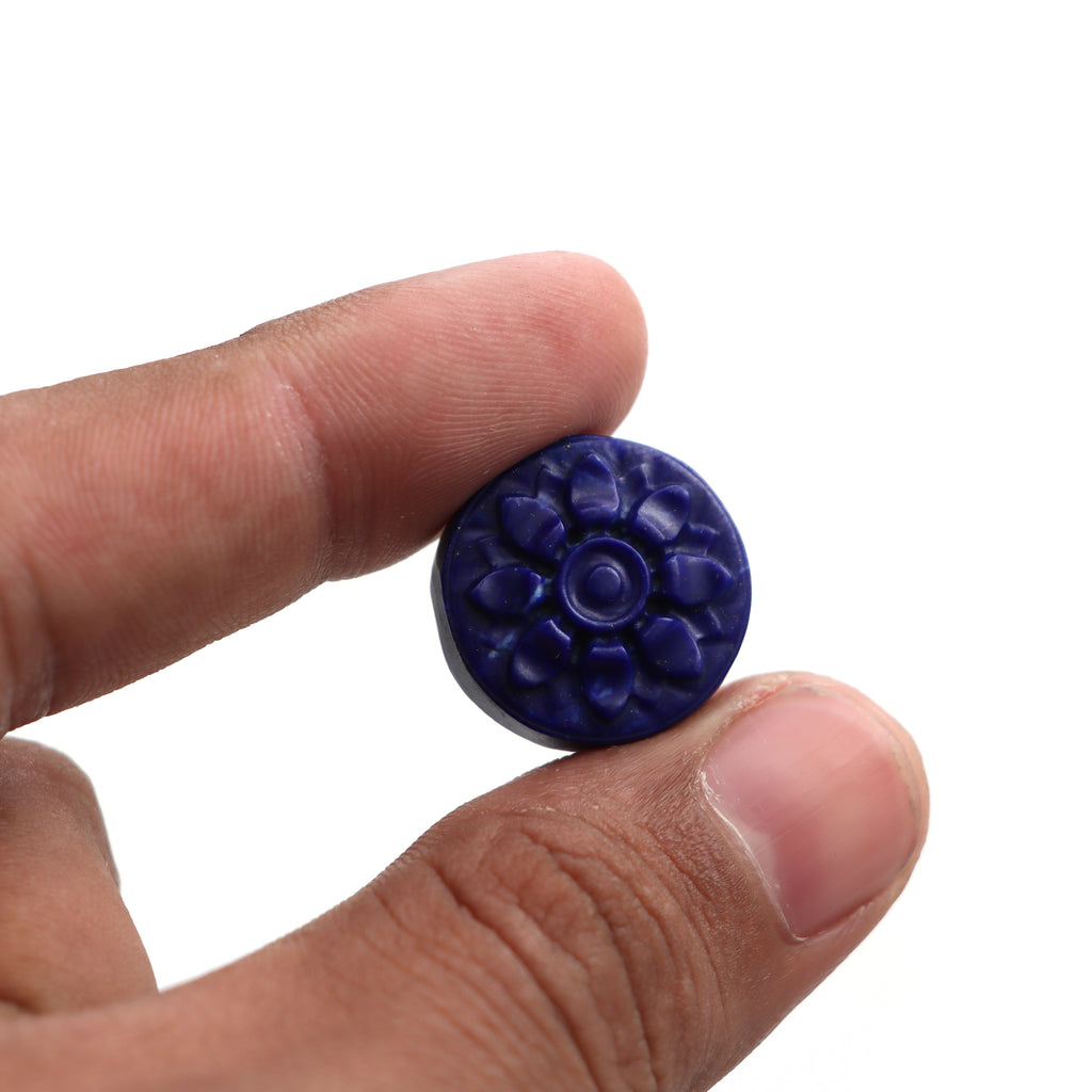 Lapis Round Flower Carving Loose Gemstone