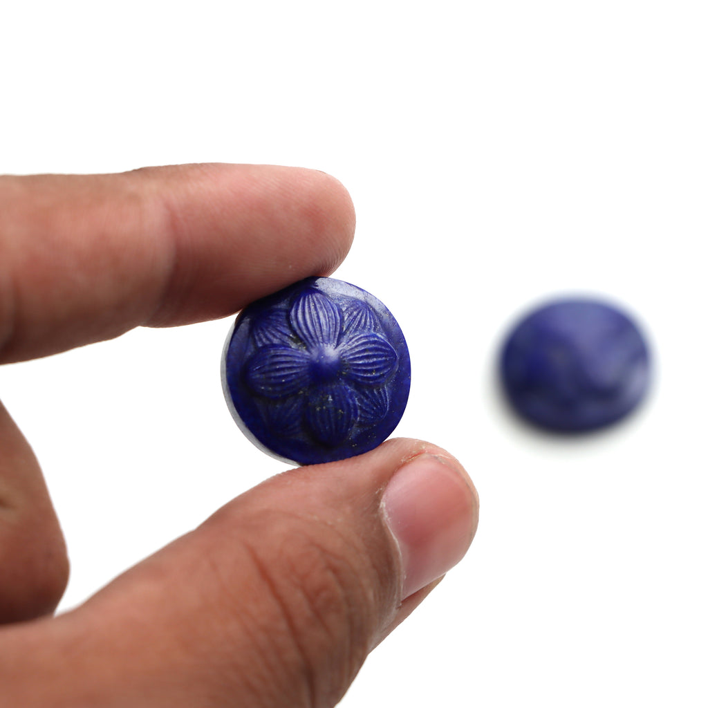 Lapis Round Flower Carving Loose Gemstone