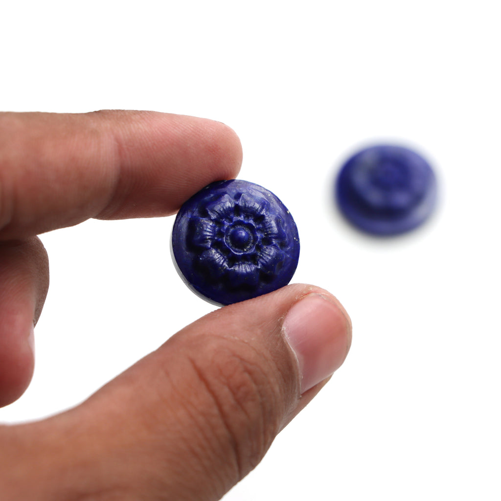 Lapis Round Flower Carving Loose Gemstone