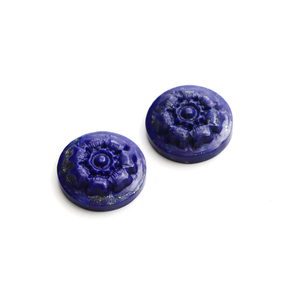 Lapis Round Flower Carving Loose Gemstone