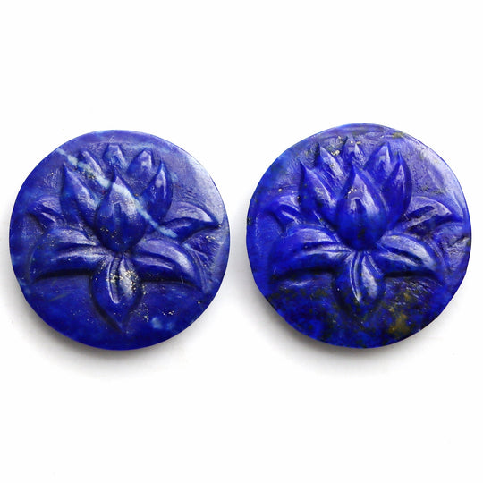 Lapis Round Flower Carving Loose Gemstone, 18x18 mm, Lapis Jewelry Making Gemstone, Lapis Flower, Round Lapis Carving, Pair ( 2 Pieces )