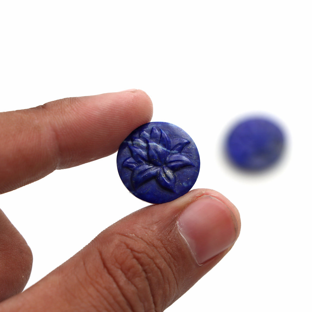 Lapis Round Flower Carving Loose Gemstone