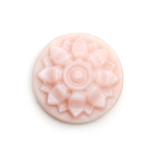 Pink Opal Round Flower Carving Loose Gemstone, 25x25 mm, Pink Opal Jewelry Making Gemstone, Round Opal Carving, Pink Opal Flower, 1 Piece