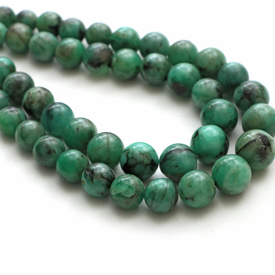 エメラルド スムース ラウンド ボール ビーズ、7 mm ～ 11 mm、エメラルド ジュエリー メイキング ビーズ、プレーン エメラルド ラウンド ビーズ、18 インチ ストランド、1 ストランドあたりの価格