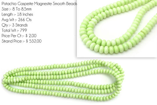 Pistachio Gaspeite Magnesite Smooth Rondelle Beads, 8 mm To 8.5 mm, Gaspeite Gemstone Jewelry, Bright Grass-Green Olive or Yellowish Green Gaspeite Gemstone