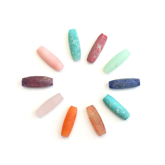 Turquoise, Amazonite, Pink Opal, Thulite, Green Opal, Lapis, Triphylite, Sunstone, Rose Quartz Matte Finish Barrel Gemstone, price per set