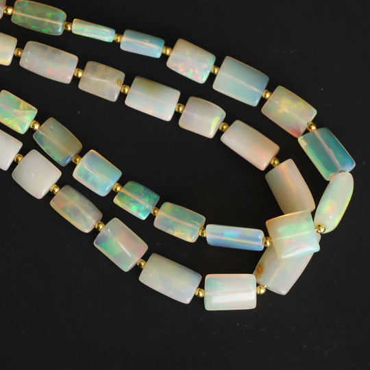 Unique Ethiopian Opal Smooth Cylinder Beads, 4x6 To 10x15mm,  Ethiopian Opal Smooth Tube, Gem Quality, 18 Inch Full Strand, Price Per Strand