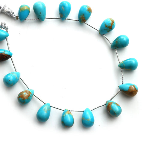 ターコイズ スムース ドロップ ビーズ、8x12 ～ 9x14mm、ターコイズ ビーズ、12 月の誕生石、9 インチ フル ストランド、1 ストランドあたりの価格