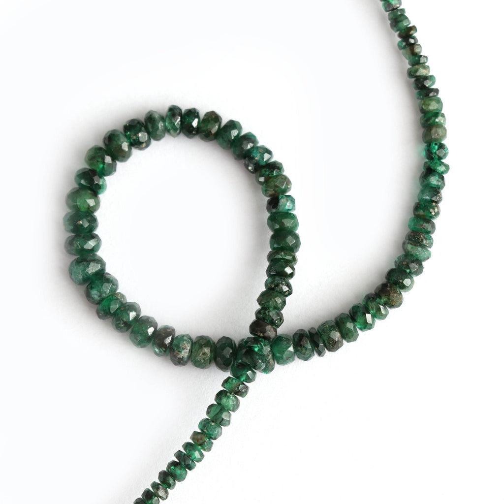 Emerald Faceted Roundel Beads - 4 mm to 5 mm - Emerald Gemstone- Gem Quality , 8 Inch/ 20 Cm Full Strand, Price Per Strand - National Facets, Gemstone Manufacturer, Natural Gemstones, Gemstone Beads