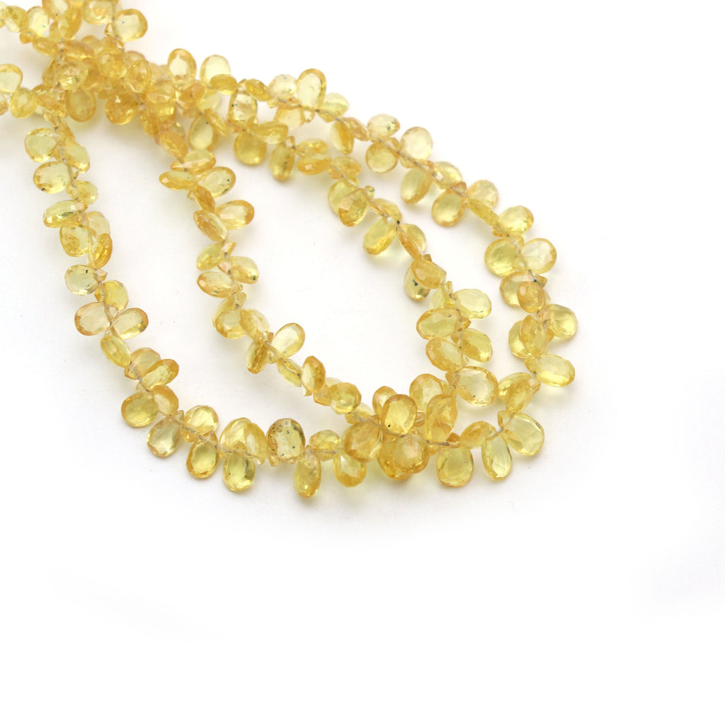 Yellow Sapphire Faceted Pear Beads - 2x4 mm to 4x6 mm - Yellow Sapphire - Gem Quality , 7.5 Inch Full Strand, Price Per Strand - National Facets, Gemstone Manufacturer, Natural Gemstones, Gemstone Beads