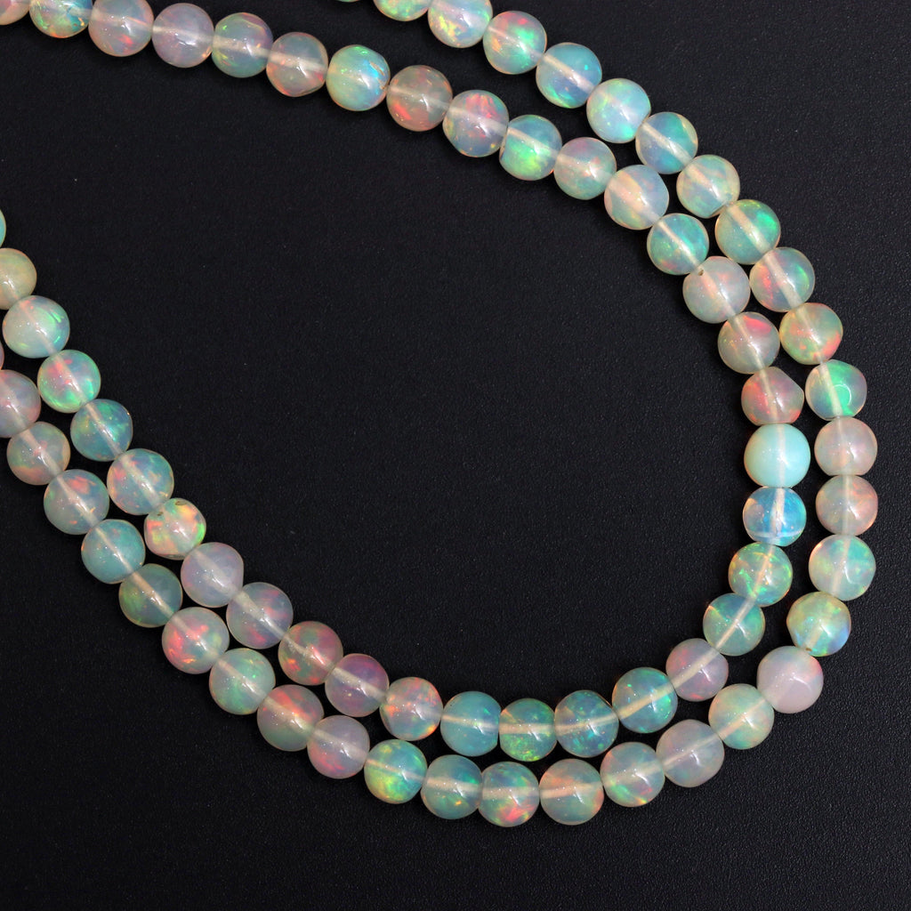 Natural Ethiopian Opal Smooth Round Balls Beads - 5 mm- Gem Quality , 8 Inches / 18 Inches Full Strand, Price Per Strand - National Facets, Gemstone Manufacturer, Natural Gemstones, Gemstone Beads